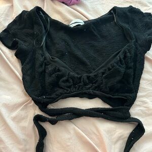 Urban Outfitters Black Crop Top with Ruffle Trim